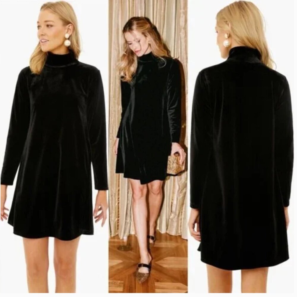 Pomander Place Mottershead Velvet Dress Long Sleeve High Neck Stretch Black XL - Picture 9 of 10